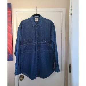 Faconnable Men’s Denim Shirt M Blue Button Down Long Sleeve French Designer